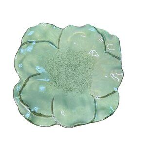 Pottery Barn GARDEN Green Flower Shaped Ceramic Plate 8"